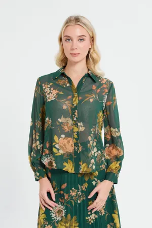 Women Green Floral Print Shirt Blouse